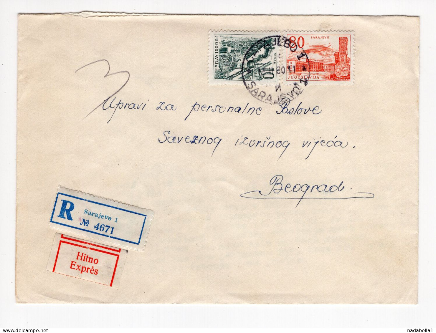 1960. YUGOSLAVIA,BOSNIA,SARAJEVO,TPO 4 SARAJEVO - BEOGRAD,RECORDED,EXPRESS COVER - Lettres & Documents