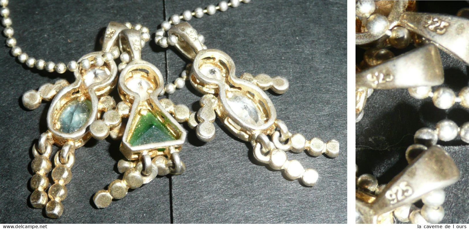 Rare Chaine Et 3 Pendentifs Personnages, En Argent Et Cristal De Swarovski - Collane/Catenine