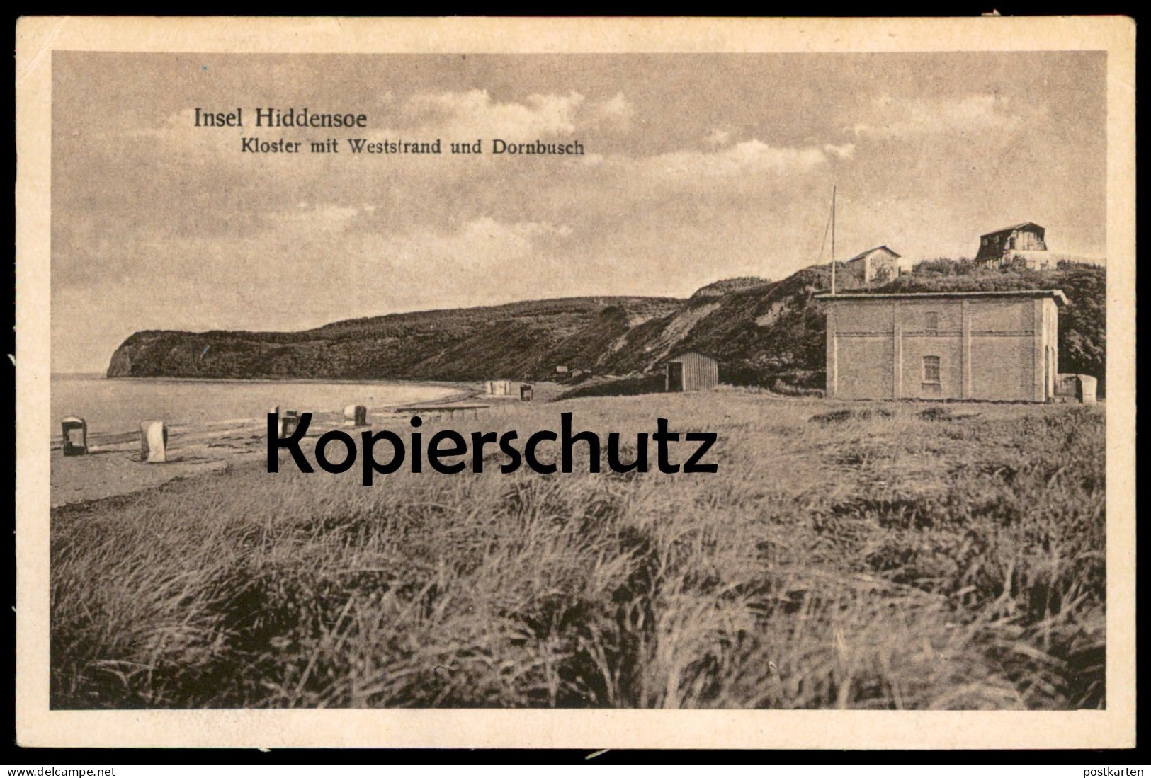 ALTE POSTKARTE INSEL HIDDENSEE KLOSTER MIT WESTSTRAND UND DORNBUSCH AK Ansichtskarte Postcard Cpa - Hiddensee