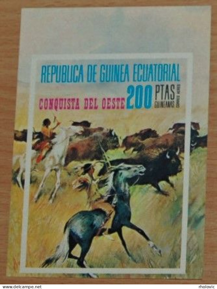 EQUATORIAL GUINEA 1974, Wild West, History, Horses, Imperf, Mi #B127, Souvenir Sheet, MNH** - Indios Americanas