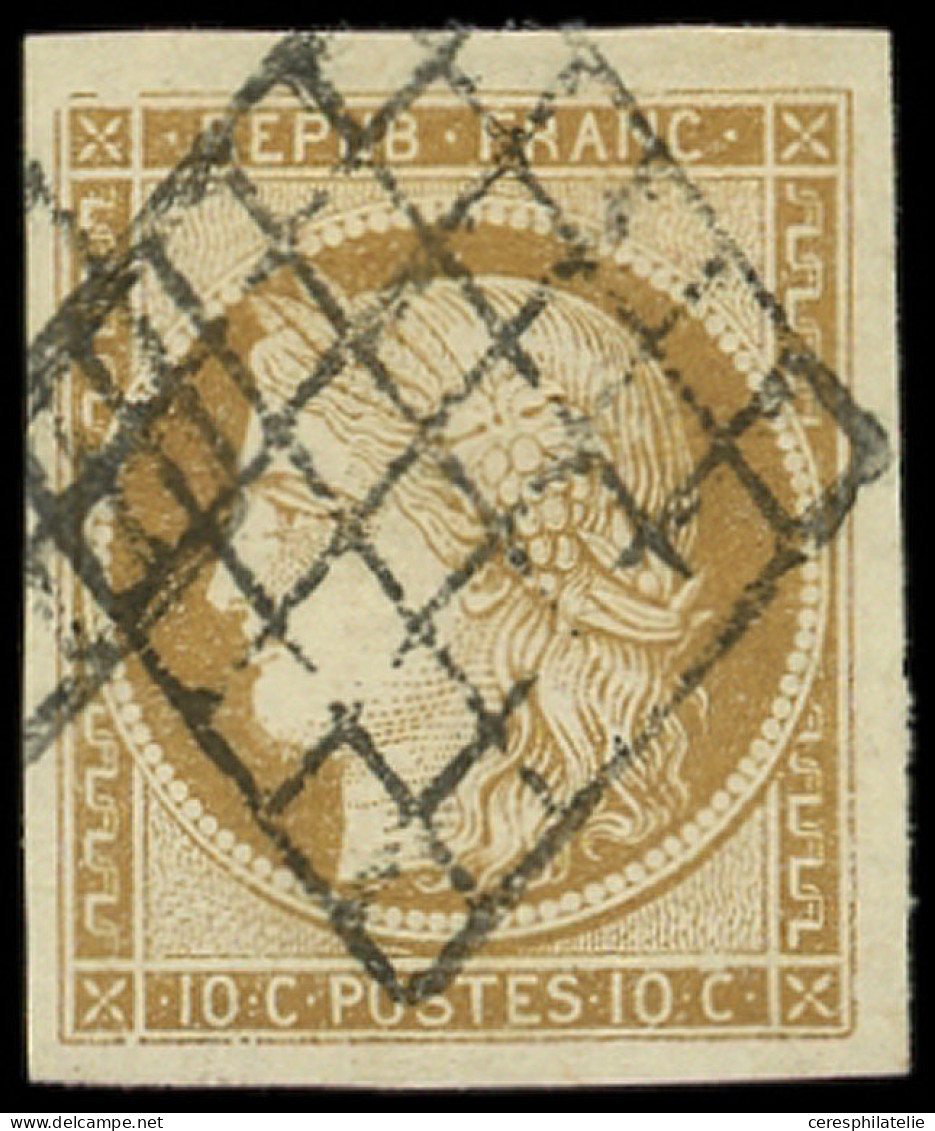 EMISSION DE 1849 - 1    10c. Bistre-jaune, Obl. GRILLE, Belles Marges, TTB/Superbe - 1849-1850 Ceres