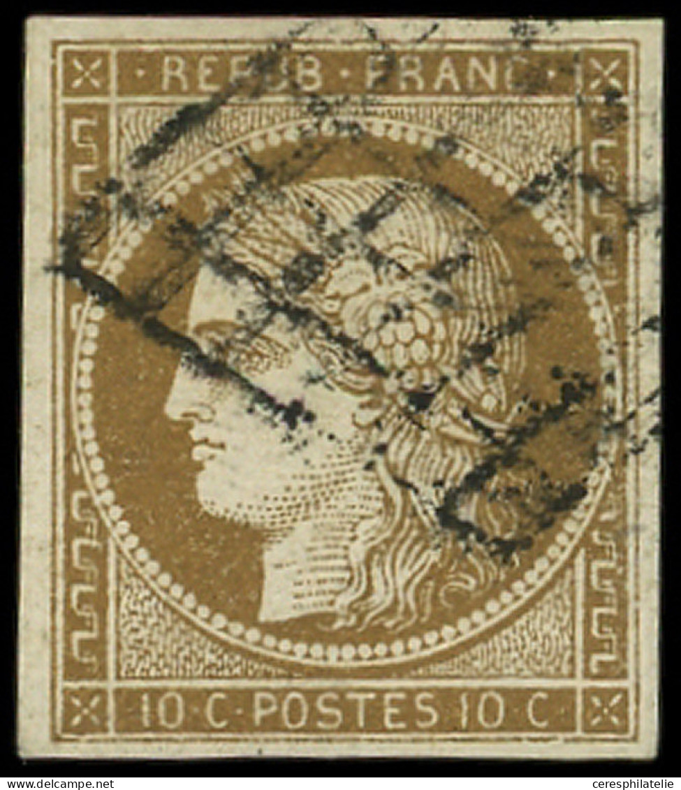 EMISSION DE 1849 - 1c   10c. Bistre-VERDATRE FONCE, Obl. GRILLE, TB - 1849-1850 Cérès