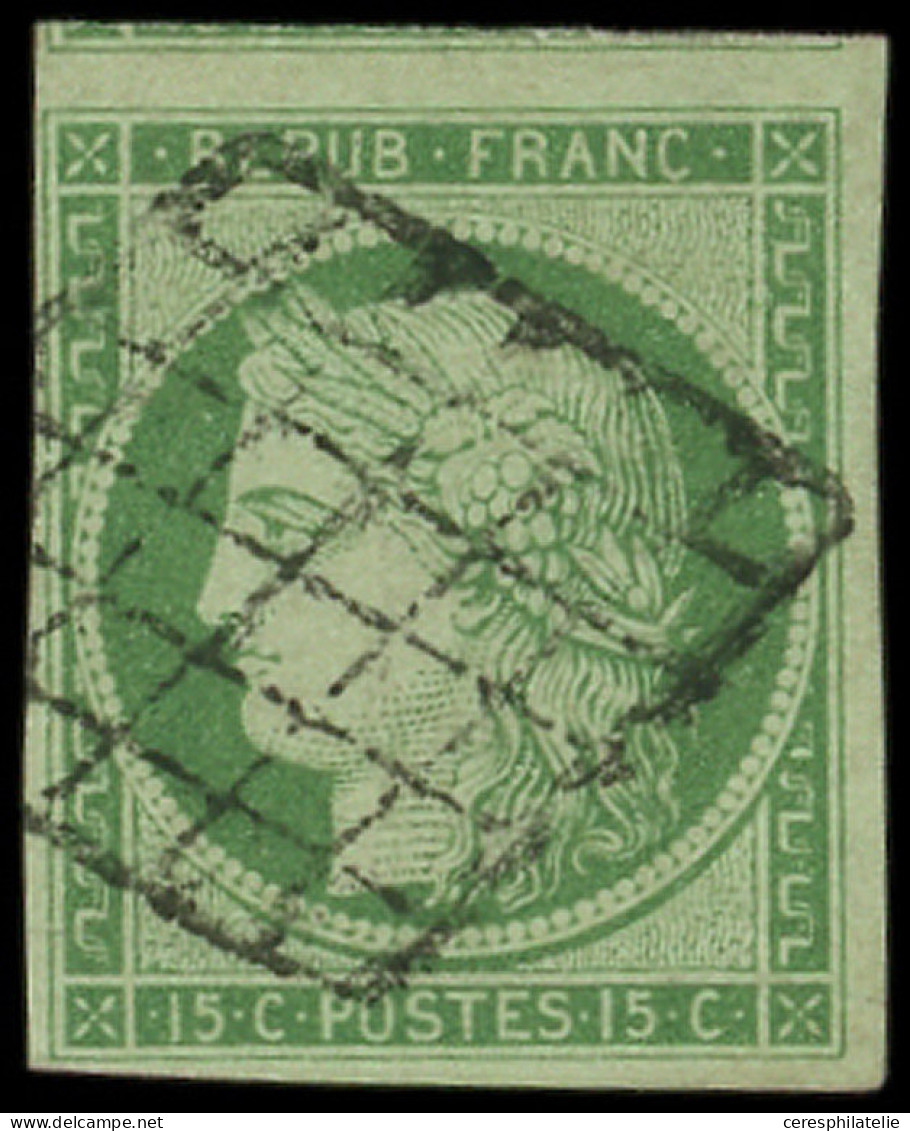 EMISSION DE 1849 - 2a   15c. Vert Clair, Obl. GRILLE, Voisin En Haut, TTB. S - 1849-1850 Ceres