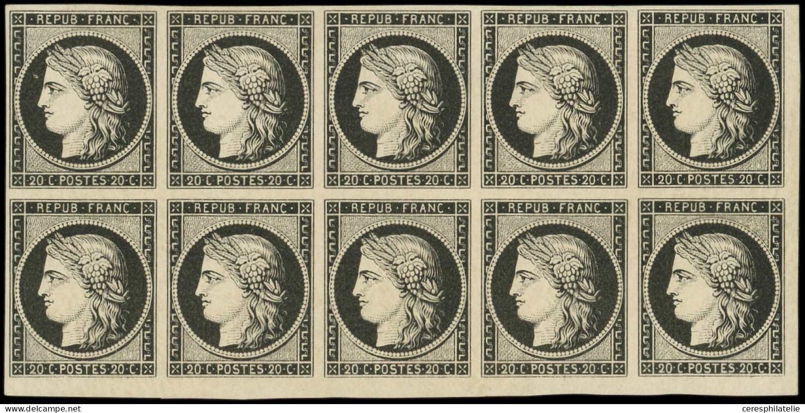 ** EMISSION DE 1849 - 3a   20c. Noir Sur Blanc, BLOC De 10 Avec Petit Bdf, Grande Fraîcheur, Superbe - 1849-1850 Ceres