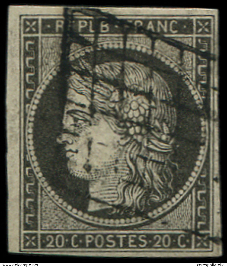 EMISSION DE 1849 - 3c   20c. GRIS-NOIR, Obl. GRILLE, Nuance Certifiée Calves, TB - 1849-1850 Ceres