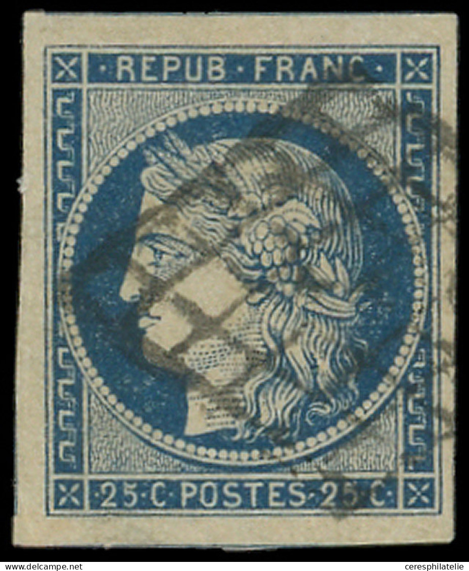 EMISSION DE 1849 - 4    25c. Bleu, Grandes Marges, Obl. GRILLE, TTB/Superbe - 1849-1850 Ceres