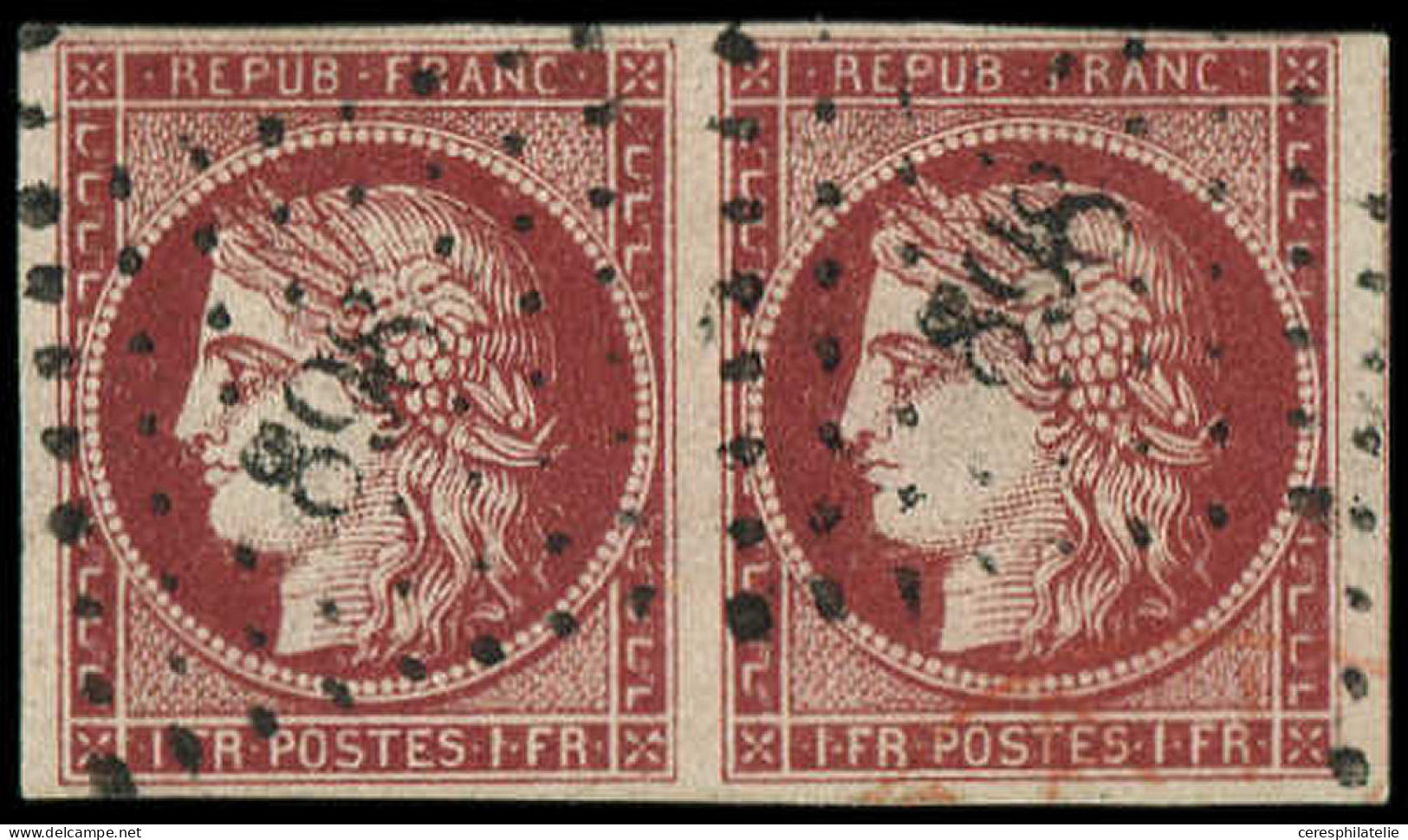 EMISSION DE 1849 - 6     1f. Carmin, PAIRE Très Jolie Nuance, Obl. PC 898, TB - 1849-1850 Cérès