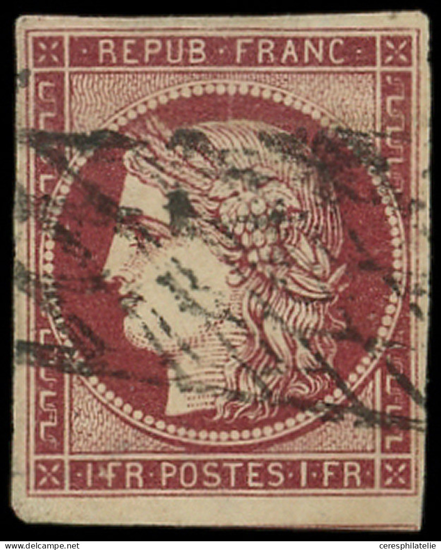 EMISSION DE 1849 - 6b    1f. Carmin Foncé, Obl. GRILLE SANS FIN, TB. Br - 1849-1850 Ceres