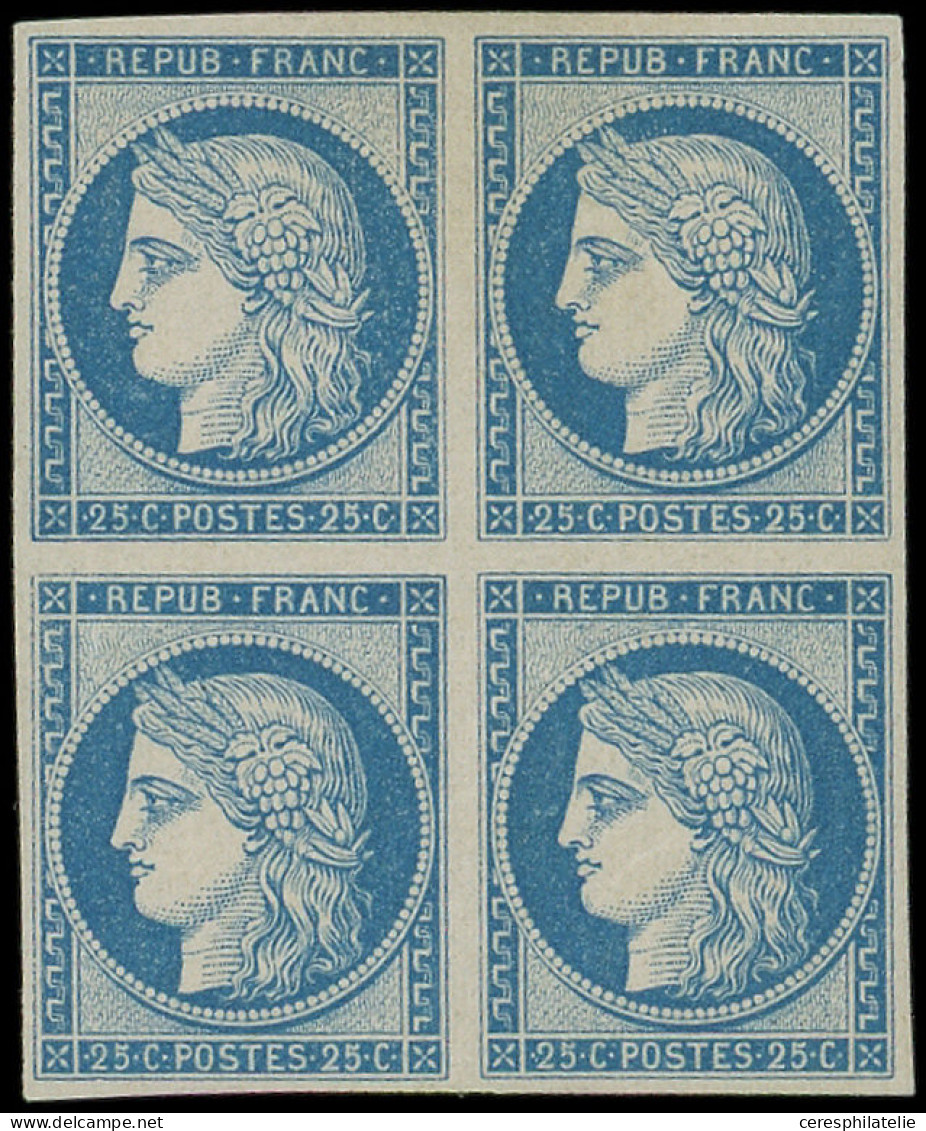 ** EMISSION DE 1849 - R4d  25c. Bleu, REIMPRESSION, BLOC De 4, 2 Ex. *, Frais Et TB - 1849-1850 Cérès