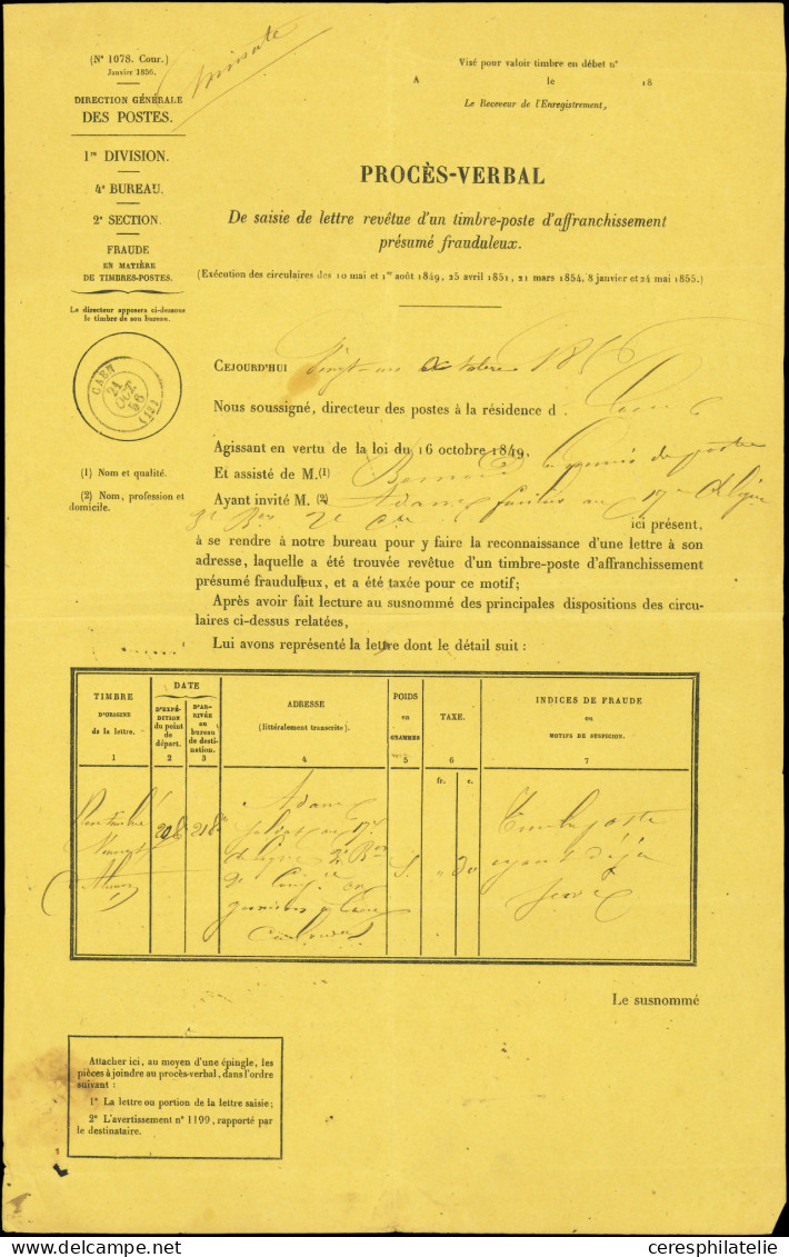 Let PRESIDENCE - 10   25c. Bleu, Défx, Obl. PC S. Env., Càd T15 ALENCON 5/12/53, Taxe 30, Mention "timbre Poste Ayant Dé - 1849-1876: Klassik