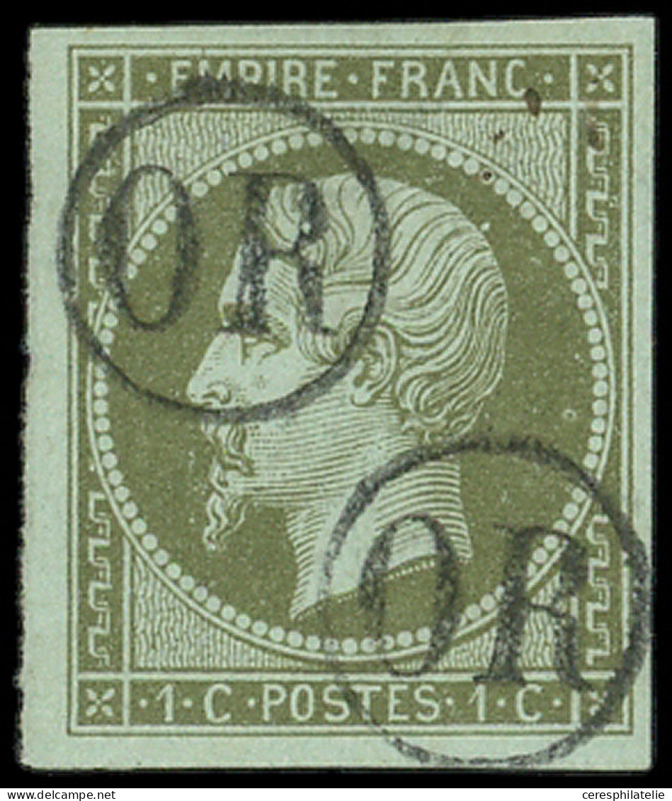 EMPIRE NON DENTELE - 11    1c. Vert-olive, Obl. OR, TB - 1853-1860 Napoléon III
