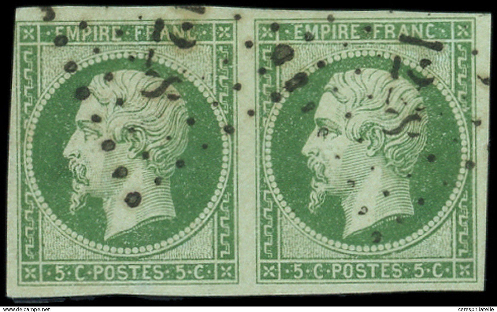 EMPIRE NON DENTELE - 12    5c. Vert, PAIRE Obl. PC 1228, TB - 1853-1860 Napoléon III