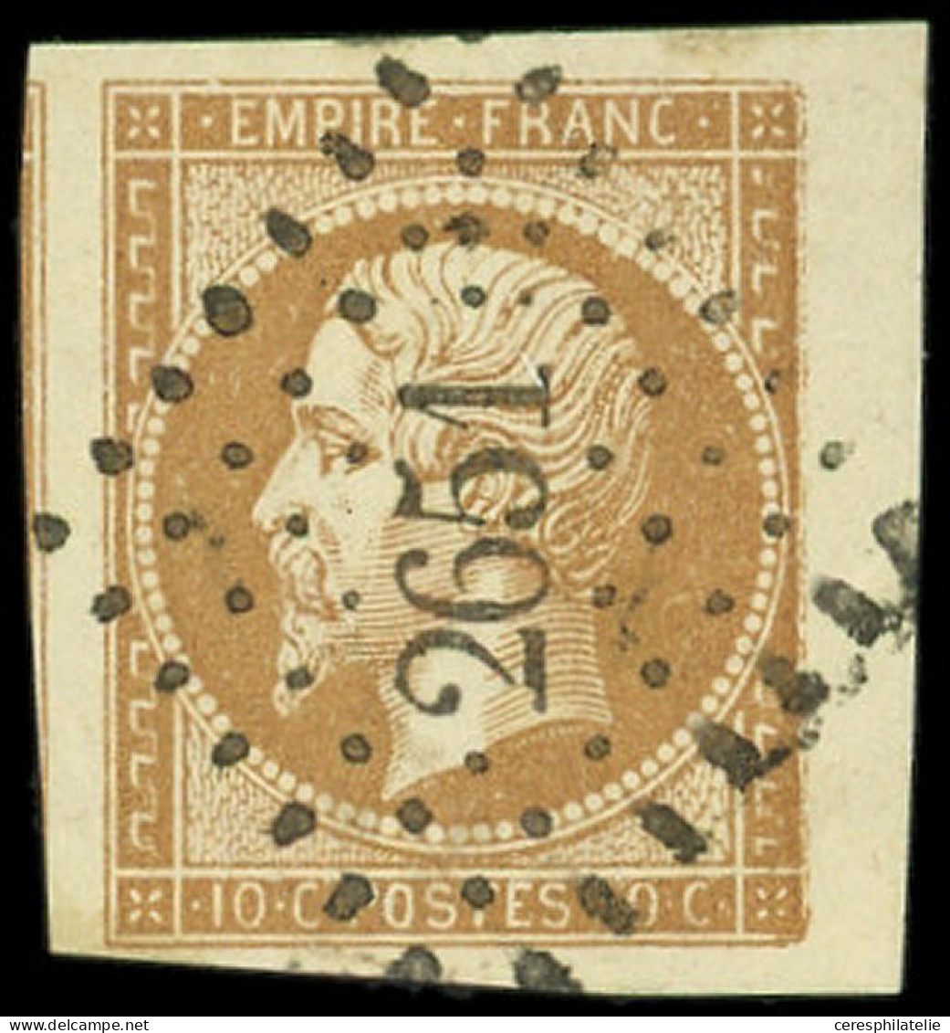 EMPIRE NON DENTELE - 13A  10c. Bistre, T I, Petit Bdf, Voisin à Gauche, Obl. PC 2651, Superbe - 1853-1860 Napoleon III