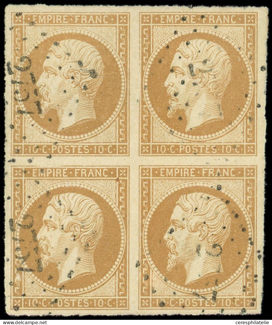 EMPIRE NON DENTELE - 13A  10c. Bistre, T I, BLOC De 4 Obl. PC 2757, TB. C - 1853-1860 Napoleon III