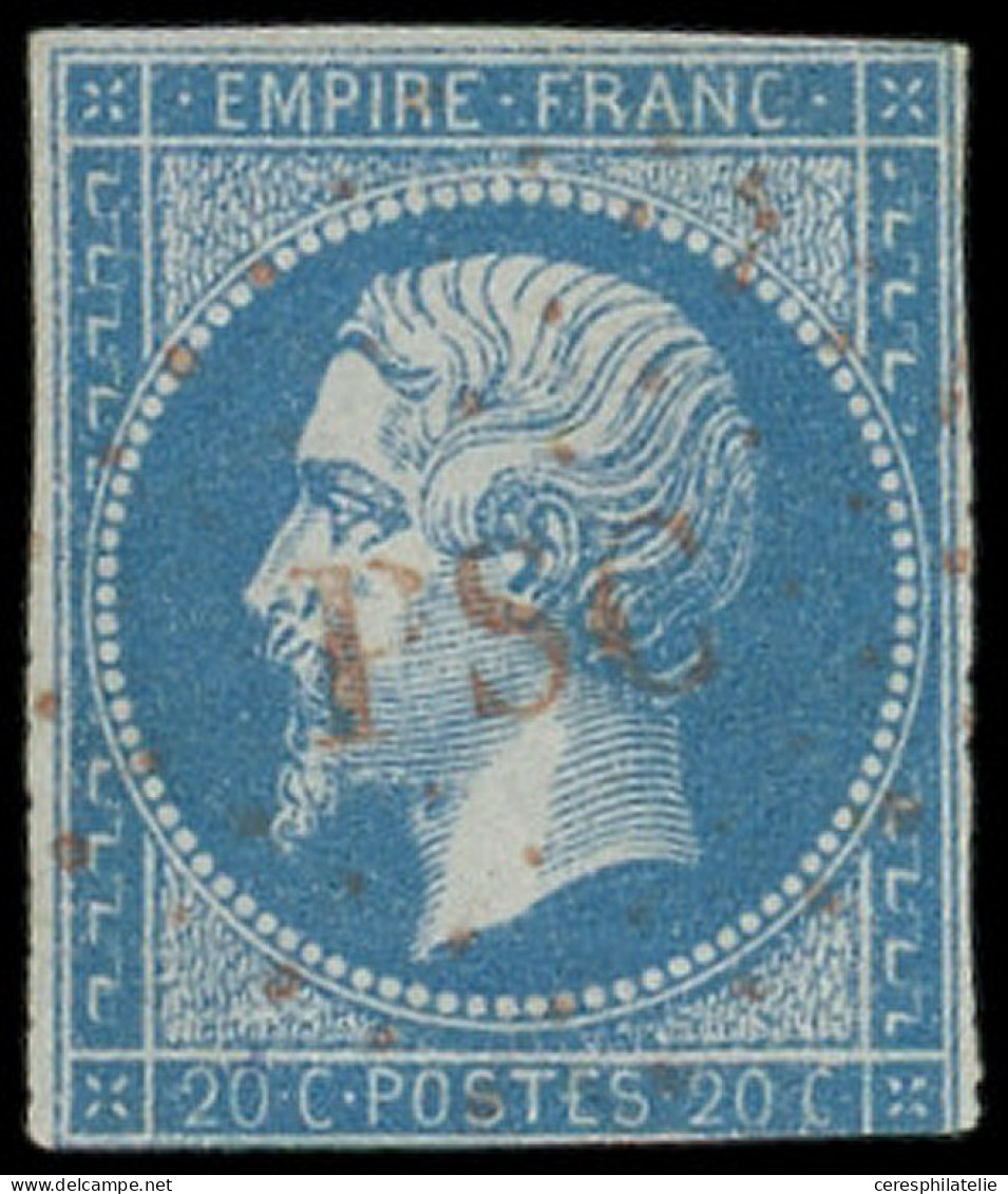 EMPIRE NON DENTELE - 14A  20c. Bleu, T I, Défx, Obl. Los. Rouge PSC, R, B/TB - 1853-1860 Napoléon III