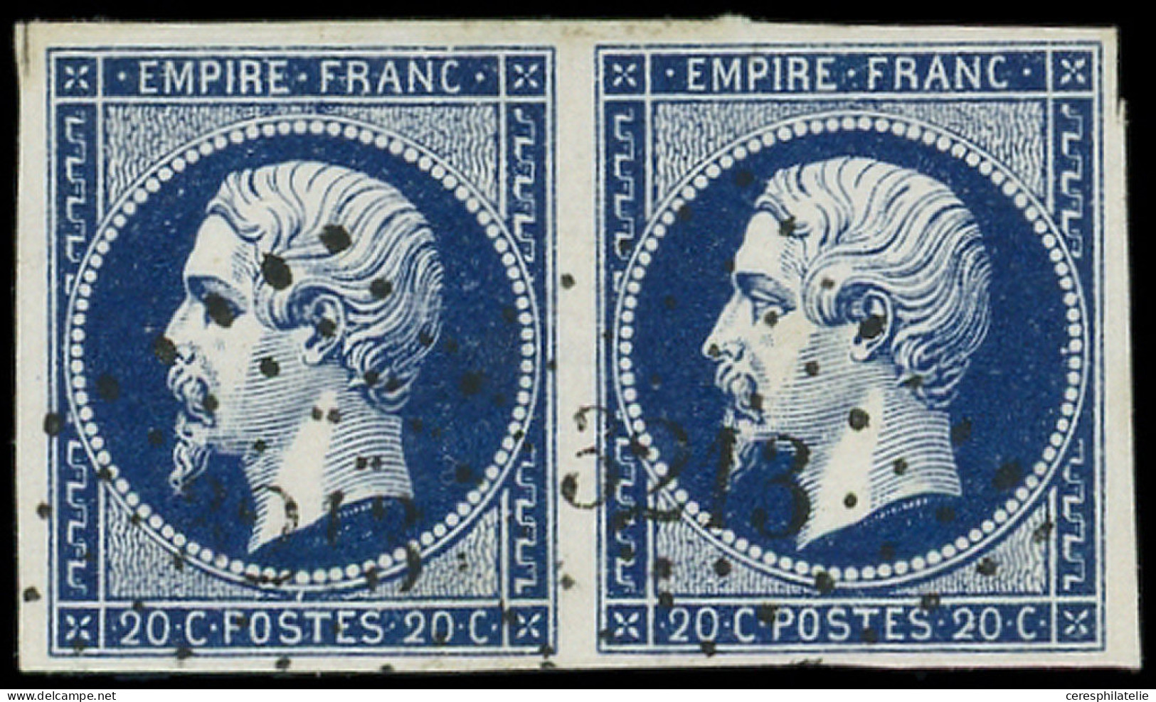 EMPIRE NON DENTELE - 14Ab 20c. Bleu-NOIR, T I, PAIRE Obl. PC 3213 De Ste MENEHOULD, TTB - 1853-1860 Napoléon III.