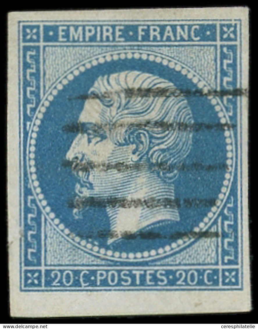 EMPIRE NON DENTELE - 14B  20c. Bleu, T II, Obl. 5 Barres Parallèles De LIVOURNE, TB - 1853-1860 Napoléon III