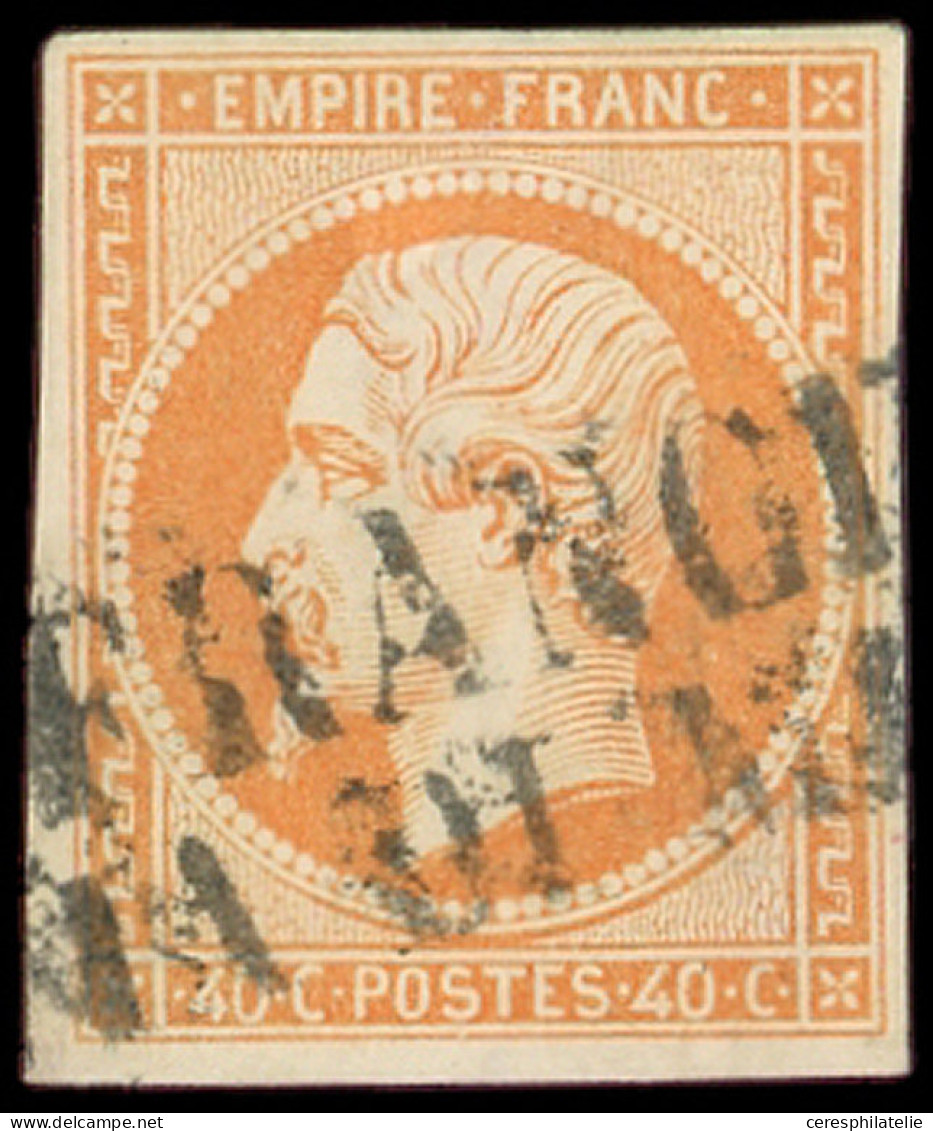 EMPIRE NON DENTELE - 16   40c. Orange, Obl. FRANCIA/VIA DI MARE, TB - 1853-1860 Napoleon III