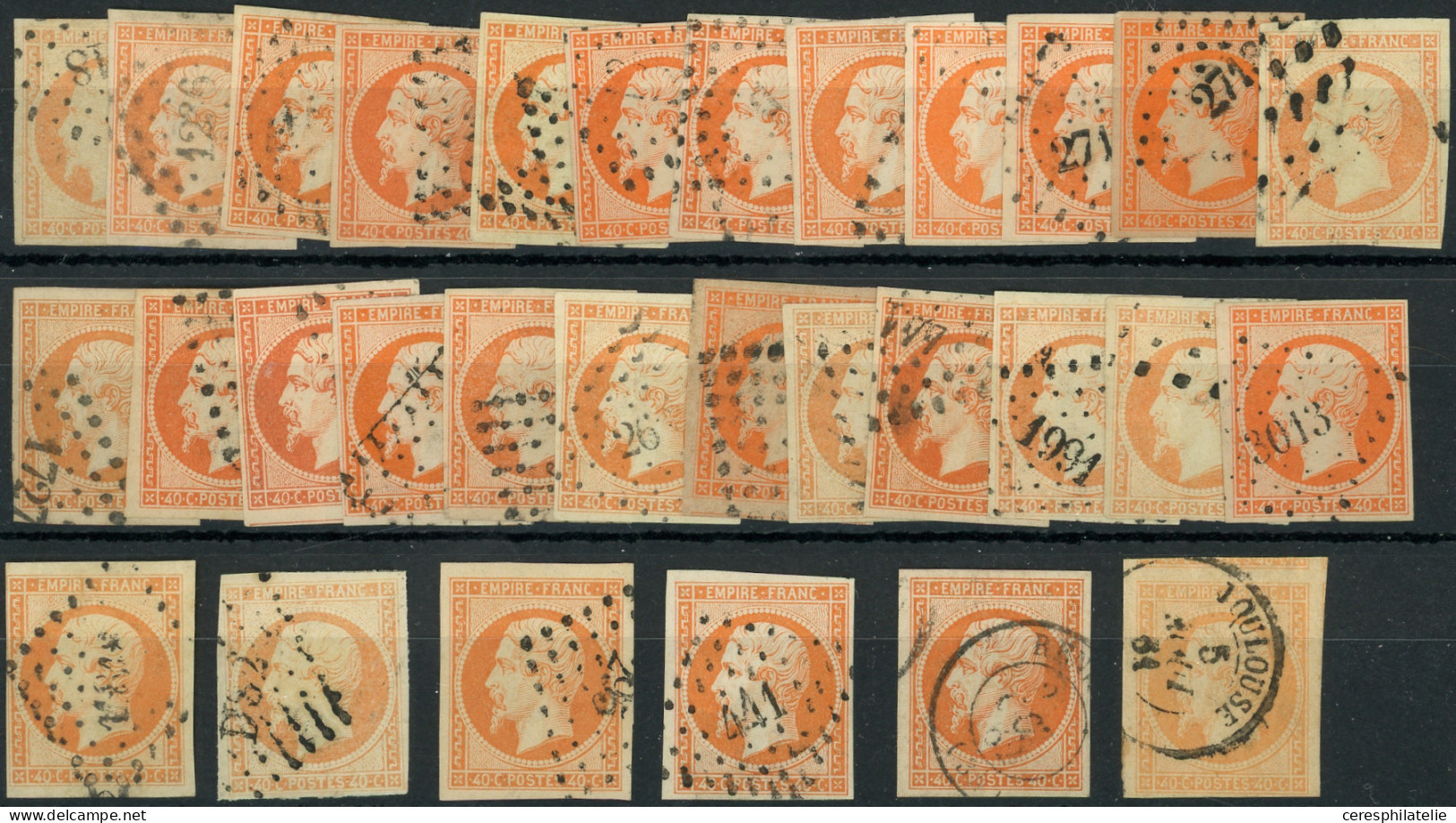 EMPIRE NON DENTELE - 16   40c. Orange, 30 Ex. Obl., Nuances Diverses, Qqs Ex. Choisis, TB - 1853-1860 Napoleon III