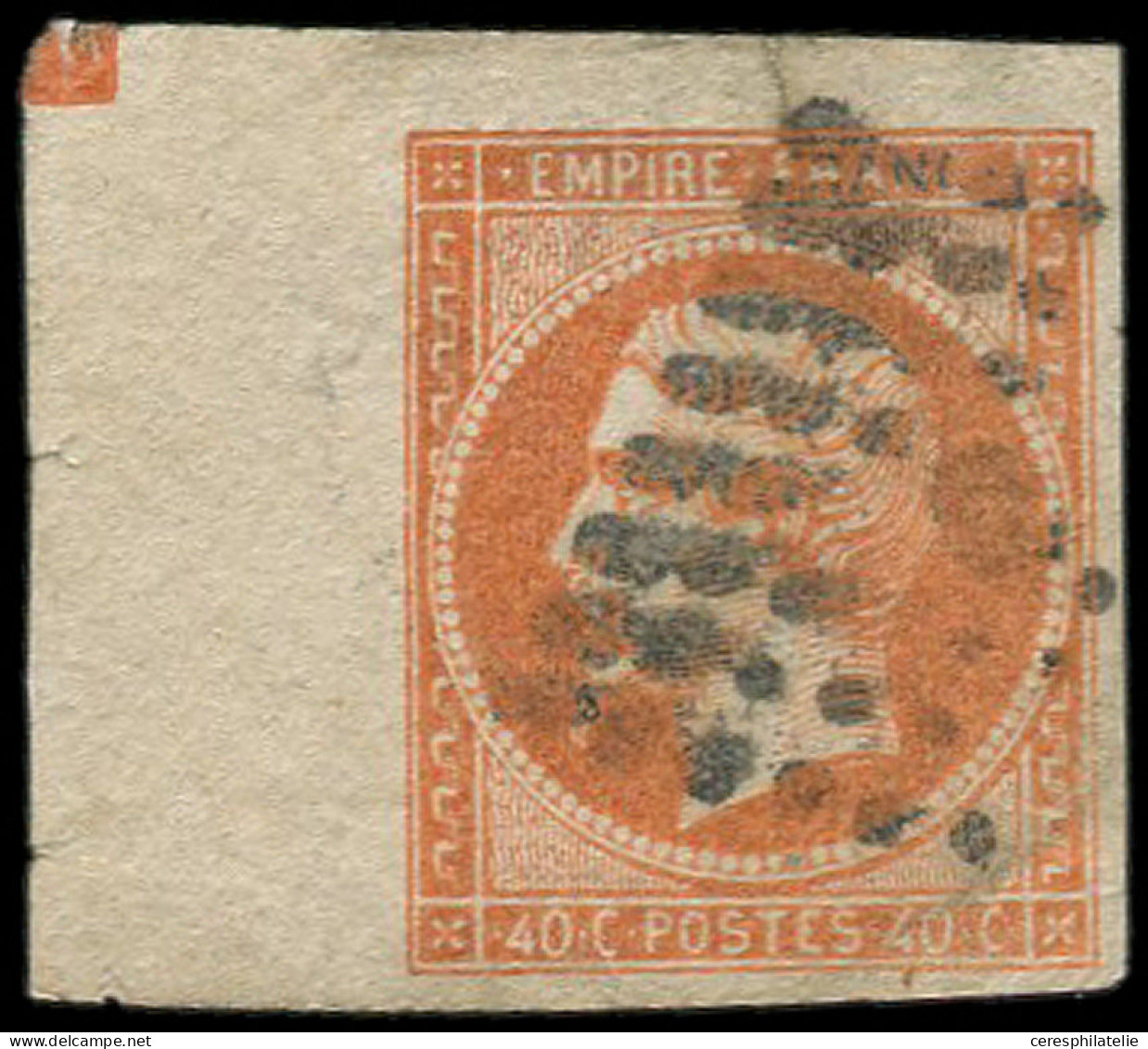 EMPIRE NON DENTELE - 16p  40c. Orange, Cdf Avec CARRE De REPERE Partiel, Obl. Los. C, Fente En Haut, Sinon TB. J - 1853-1860 Napoléon III.