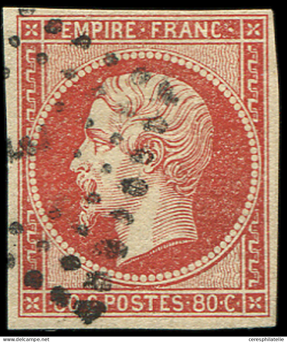 EMPIRE NON DENTELE - 17Ad 80c. VERMILLONNE, Obl. Los., Jolie Nuance, TB - 1853-1860 Napoléon III.