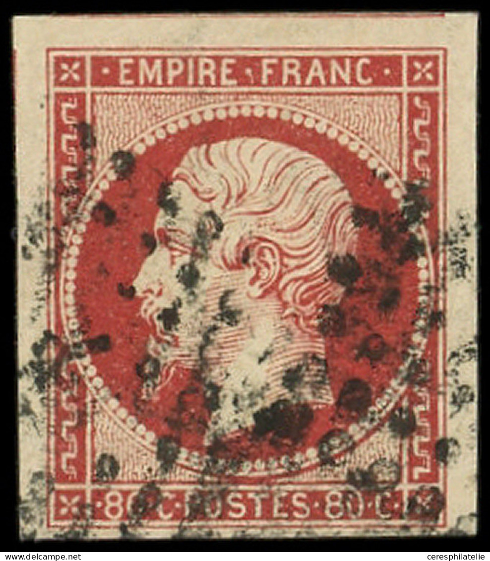 EMPIRE NON DENTELE - 17Ar 80c. VERMILLONNE FONCE, 3 Grandes Marges, Obl., Nuance Certifiée Scheller, TB. S - 1853-1860 Napoleon III