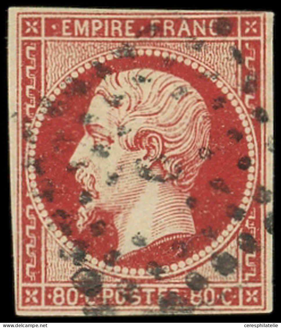 EMPIRE NON DENTELE - 17Ar 80c. VERMILLONNE FONCE, Obl. Losange, Au Filet Dans Un Angle, Sinon TB - 1853-1860 Napoleon III