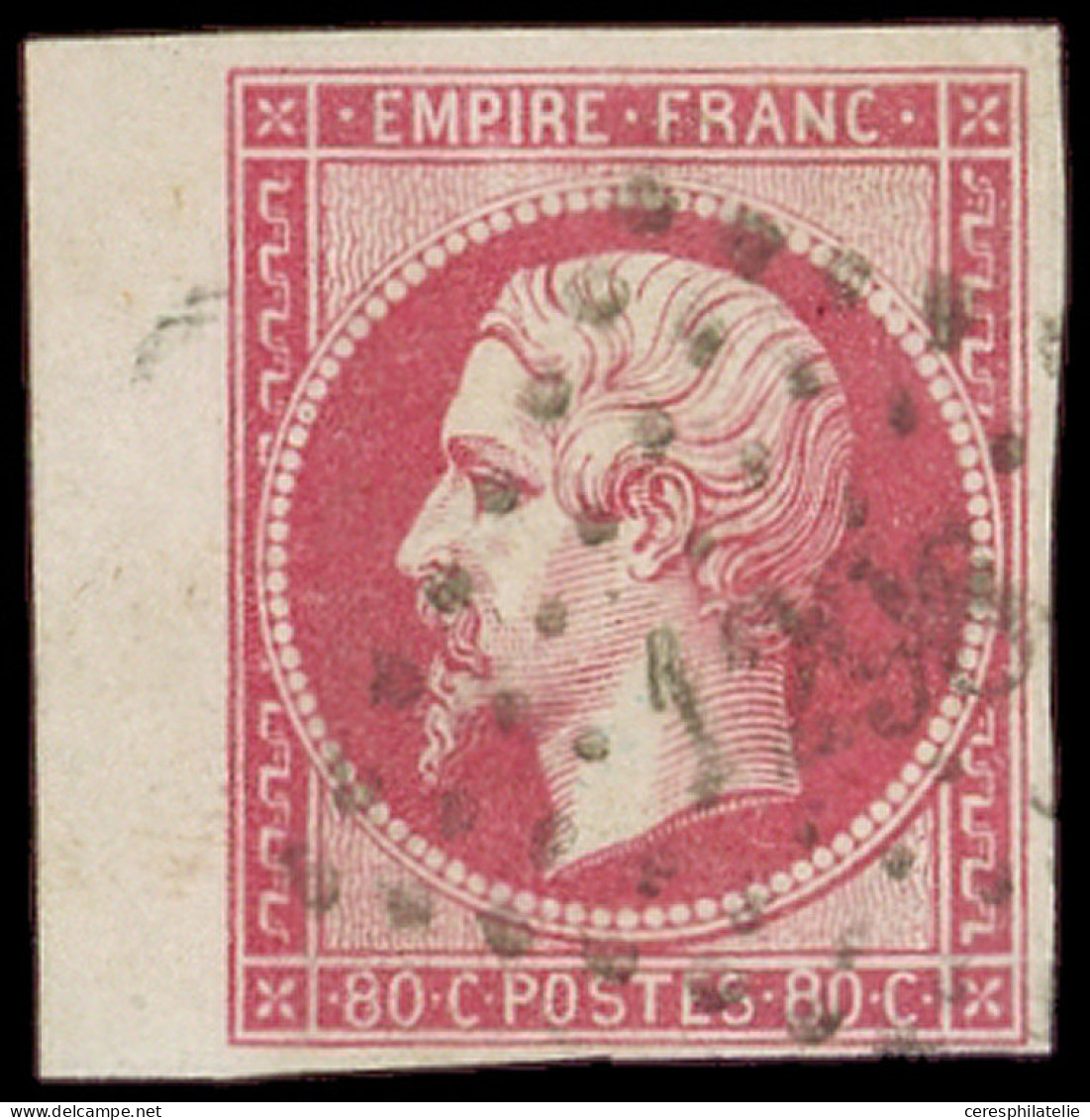 EMPIRE NON DENTELE - 17B  80c. Rose, Petit Bdf, Obl. PC 1298, Superbe - 1853-1860 Napoleon III