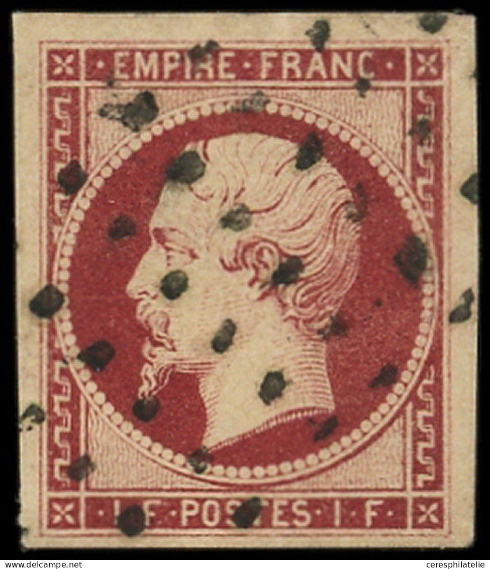 EMPIRE NON DENTELE - 18a   1f. Carmin Foncé, Obl. GROS POINTS, Pelurage, Aspect Superbe - 1853-1860 Napoléon III.