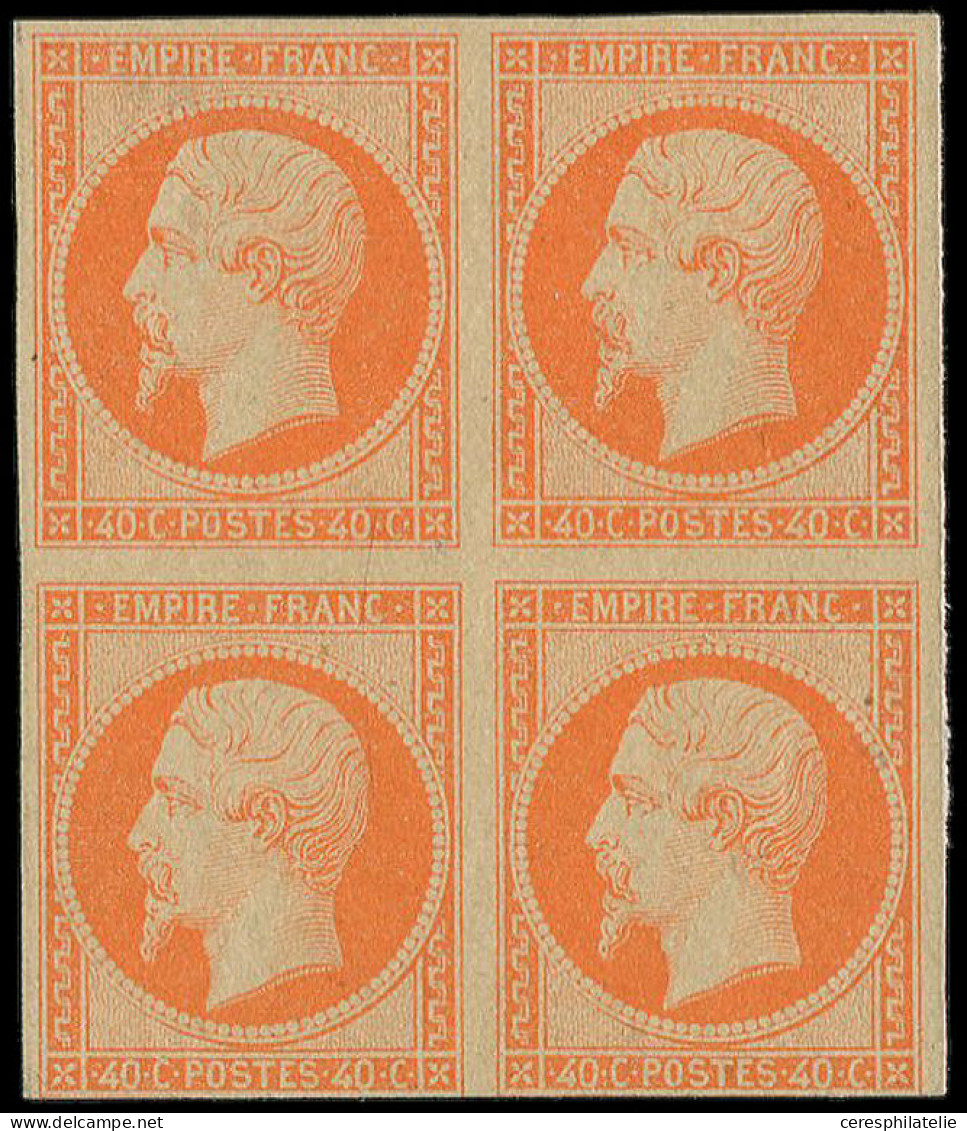 (*) EMPIRE NON DENTELE - AM16d  40c. Orange, ARTS Et METIERS, BLOC De 4, Un Ex. Point Clair, Sinon R Et TB, Certif. JF B - 1853-1860 Napoléon III.