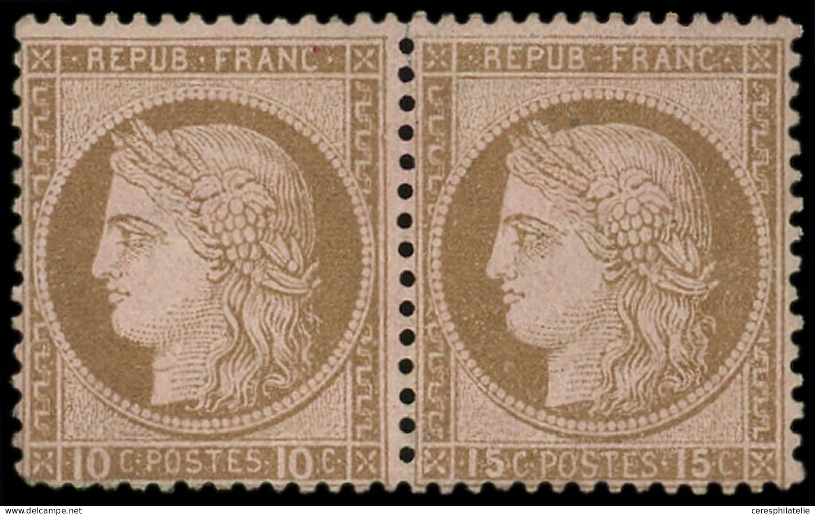 (*) CERES DENTELE - 55c  15c. Brun Sur Rose, ERREUR, Tenant à 10c., RR Et TB, Certif. Behr - 1871-1875 Ceres