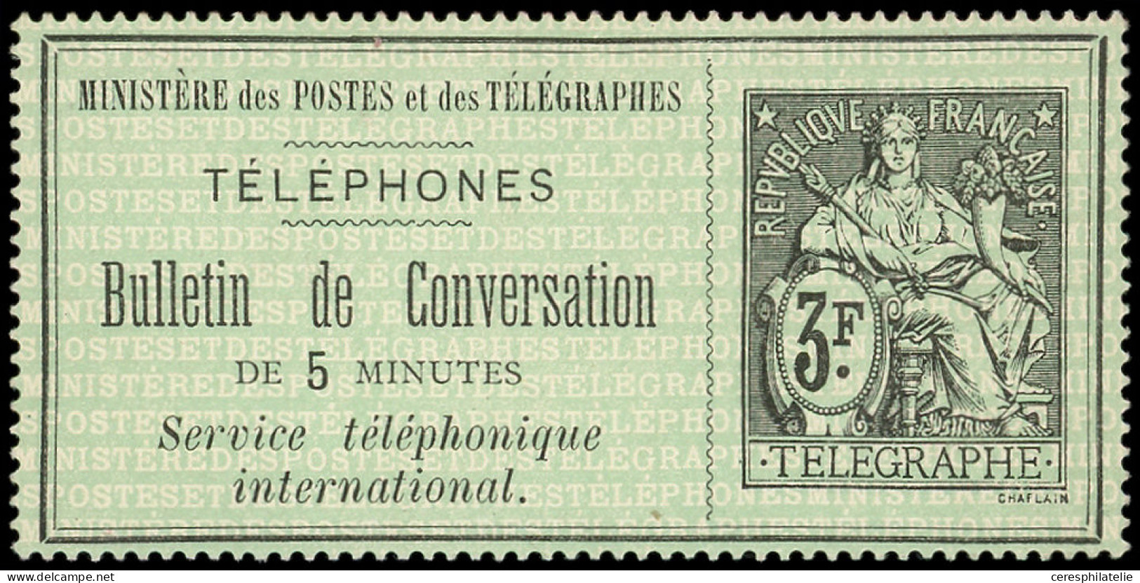 (*) TELEPHONE - Téléphone 6 : 3f. Noir Sur Vert, TB - Telegraph And Telephone