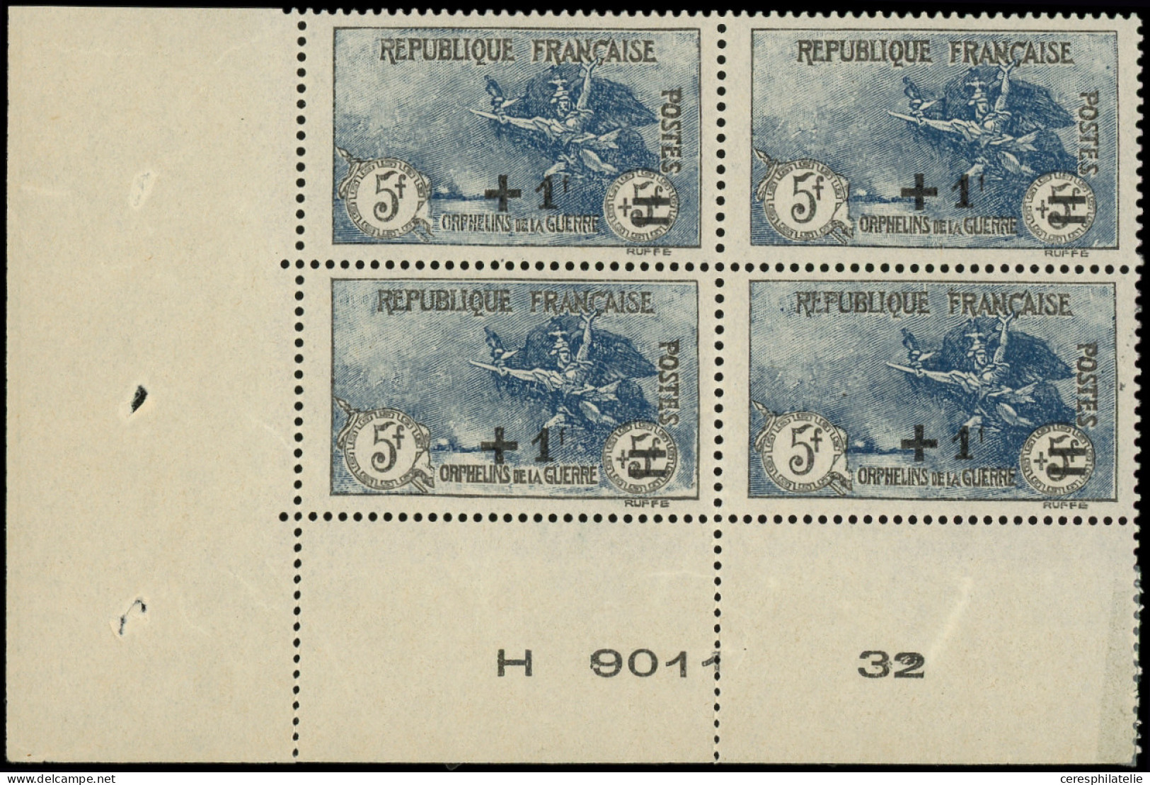 ** EMISSIONS DU XXe SIECLE - 169   2ème Série Orphelins, +1f. S. 5f. + 5f. Bleu Et Noir, BLOC De 4 Cdf, TB. J - Unused Stamps