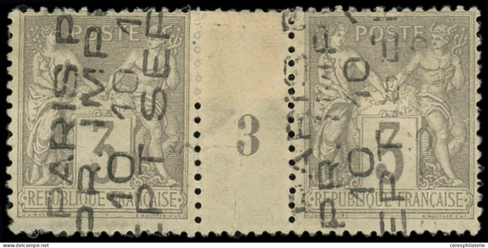 (*) PREOBLITERES - 13  Sage,  3c. Gris, 10 SEPT, PAIRE Mill.3, Qqs Petits Défauts, Sinon R Et TB - 1893-1947