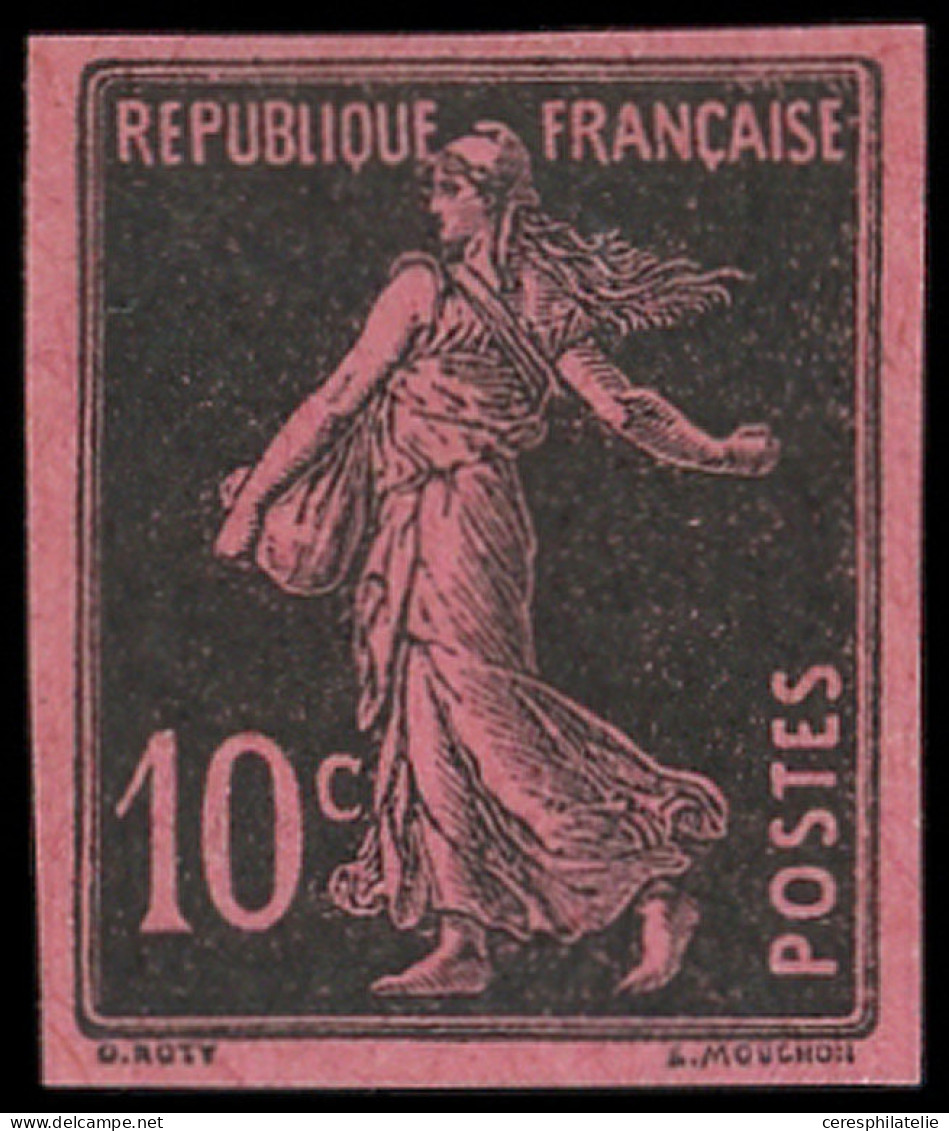 (*) VARIETES - 138   Semeuse Camée, 10c., ESSAI Noir Sur Rose, Non Dentelé, TB - Unused Stamps