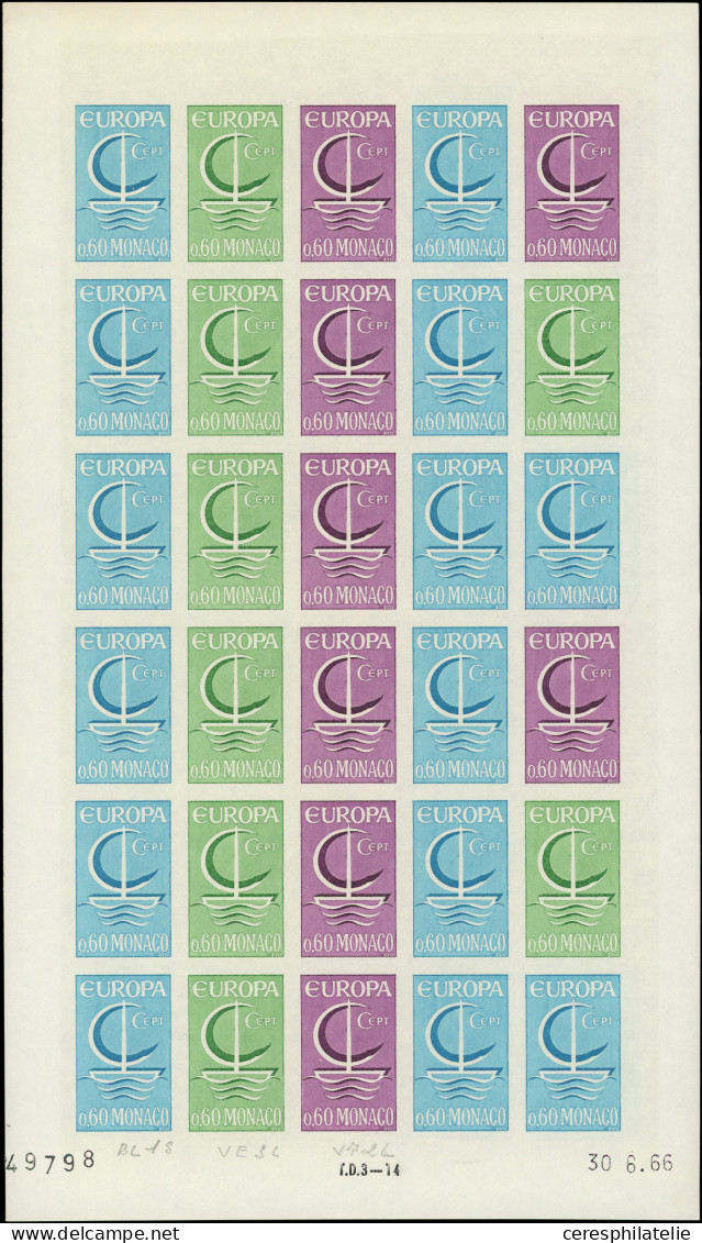 ** MONACO 699 : Europa 1966, 0,60, FEUILLE De 30 ESSAIS De Couleur Non Dentelés, TB - Neufs