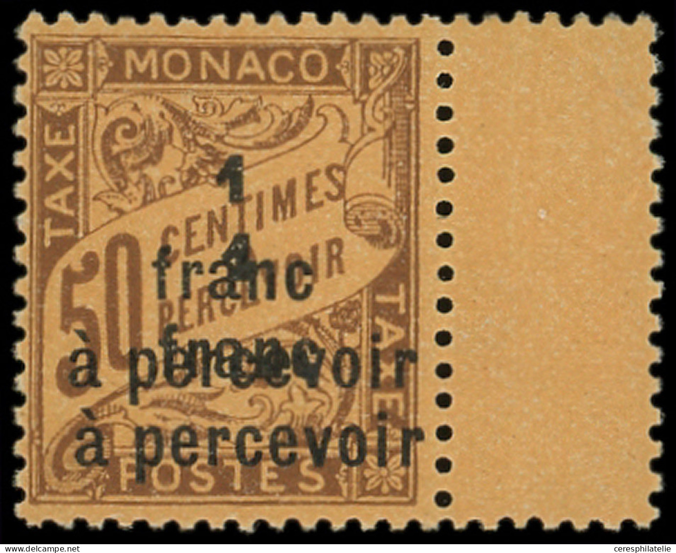 ** MONACO Taxe 17a : 1f. S. 50c. Brun Sur Orange, DOUBLE Surch., Bdf, TB. C - Postage Due