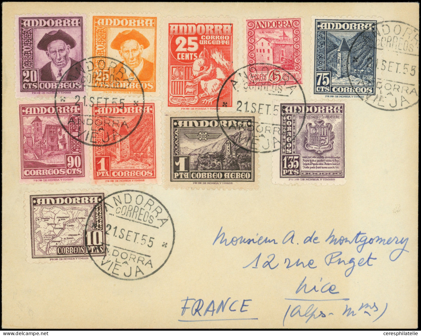 Let ANDORRE ESPAGNOL 38, 44/44A, 47/50, 51 Et PA 1 Obl. 21/9/55 S. Env., TB - Other & Unclassified