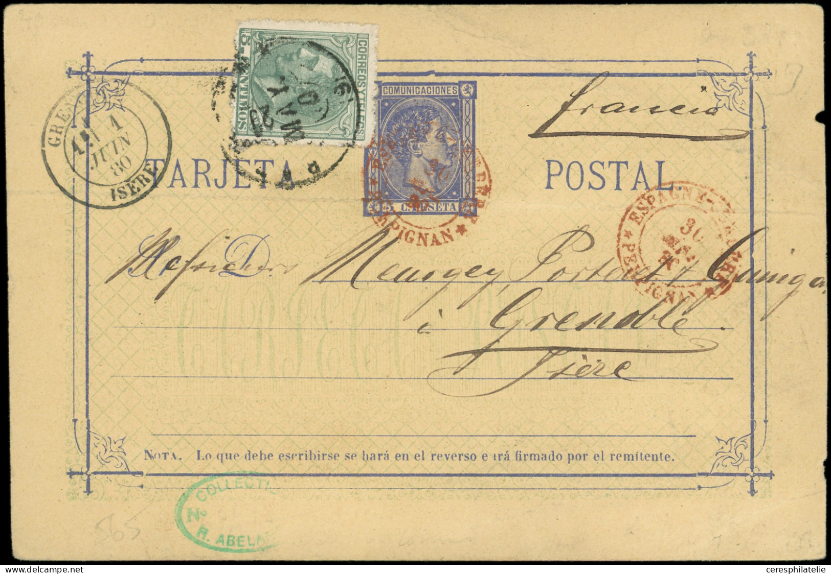 Let ESPAGNE 184 : 5c. Vert Obl. 29/5/80 S. CP Entier 5p. Outremer Lui Même Obl. Du Càd D'entrée ESPAGNE-CERBERE/PERPIGNA - Briefe U. Dokumente