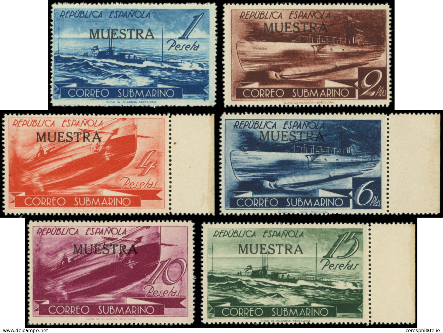 ** ESPAGNE 624/29 : Service Postal Par Sous-marin, Surchargé MUESTRA, N°624(*), Qqs Rouss., Sinon TB - Nuevos