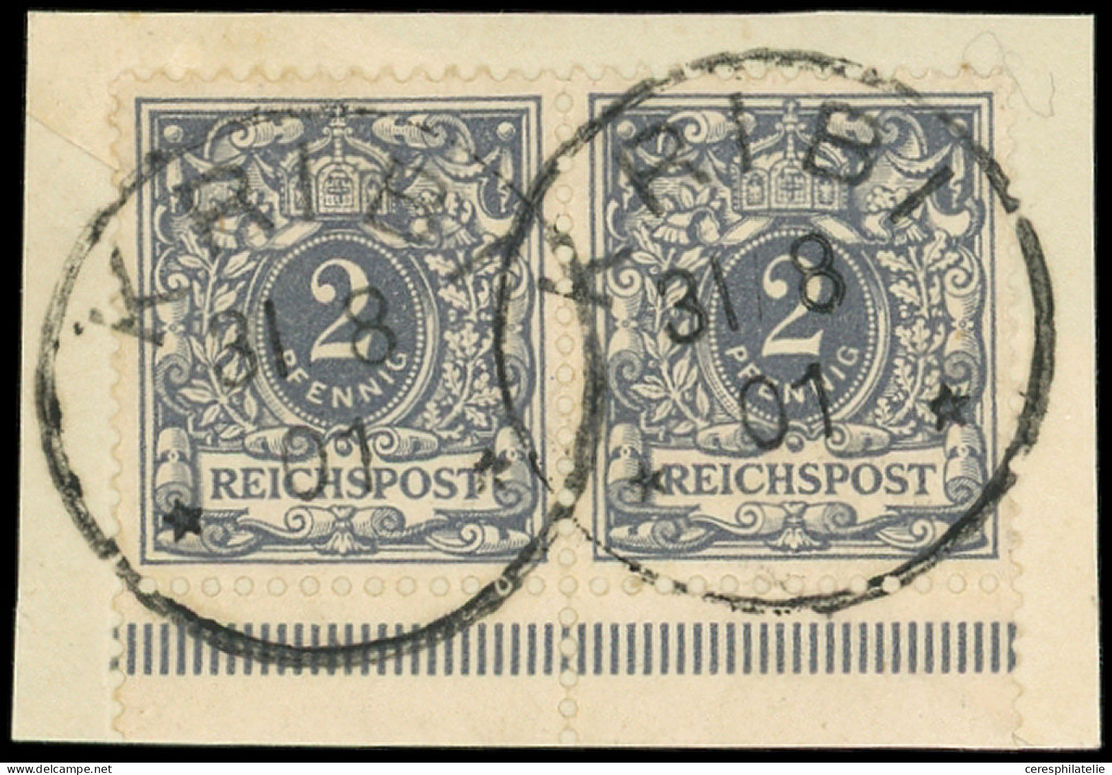 CAMEROUN ALLEMAND Allemagne N°44 2pf. Gris, PAIRE Bdf Obl. KRIBI 31/8/01 S. Fragt, TB - Kameroen