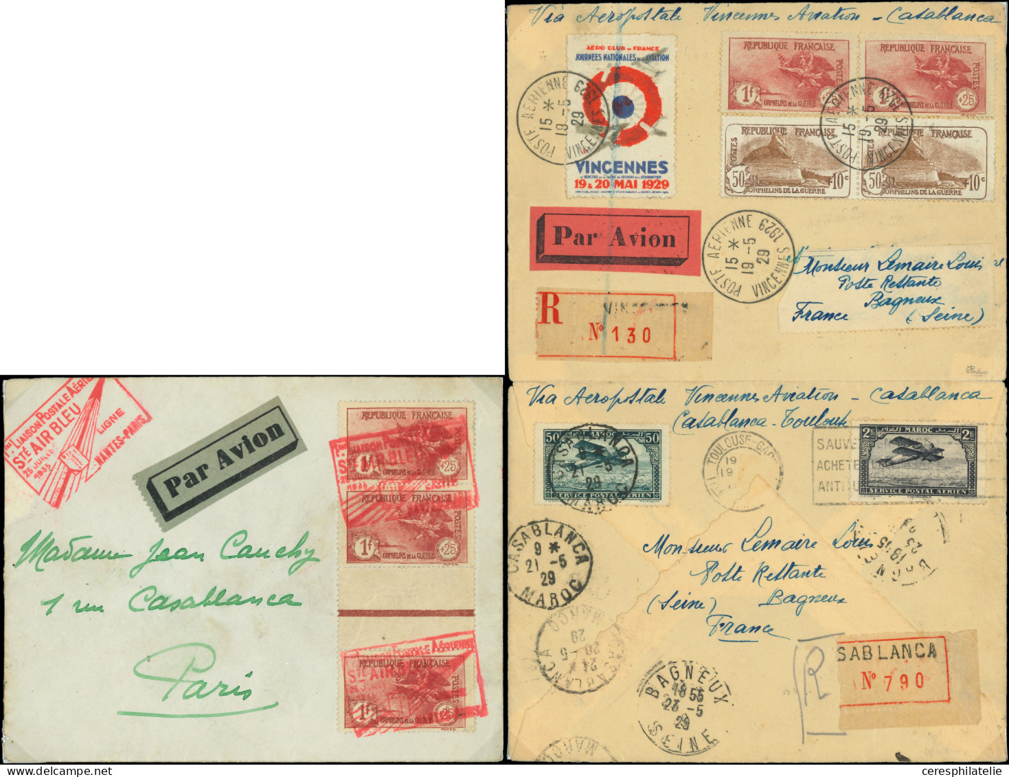 Let 8 Lettres De Poste Aérienne Affrt à Base De Timbres 3e Série Orphelins, Dont Mixte Avec Maroc, Vignettes, Une Env. R - Collections (with Albums)