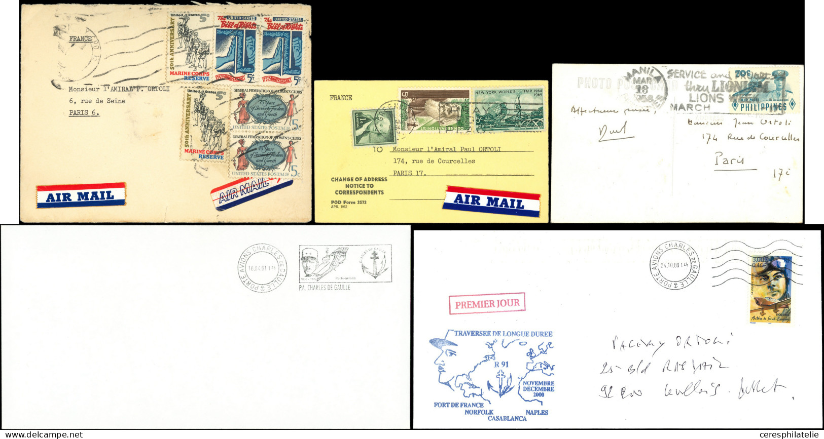 Let Archive De L'Amiral Ortolé, 15 Lettres Ou CP, Dont Porte Avion Clémenceau Et Charles De Gaulle, Porte Hélicoptère Je - Colecciones (en álbumes)