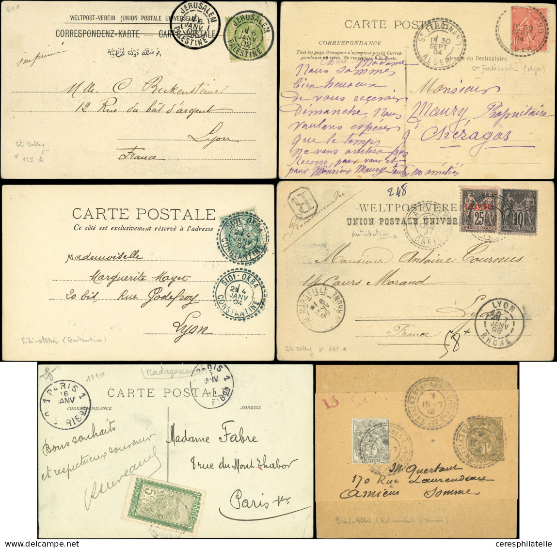 Let Colonies, 3 LST, 3 Env., 8 CP Et Une Bande, Affrts Et Oblitérations Diverses, 1838-1946, à étudier - Collections (en Albums)