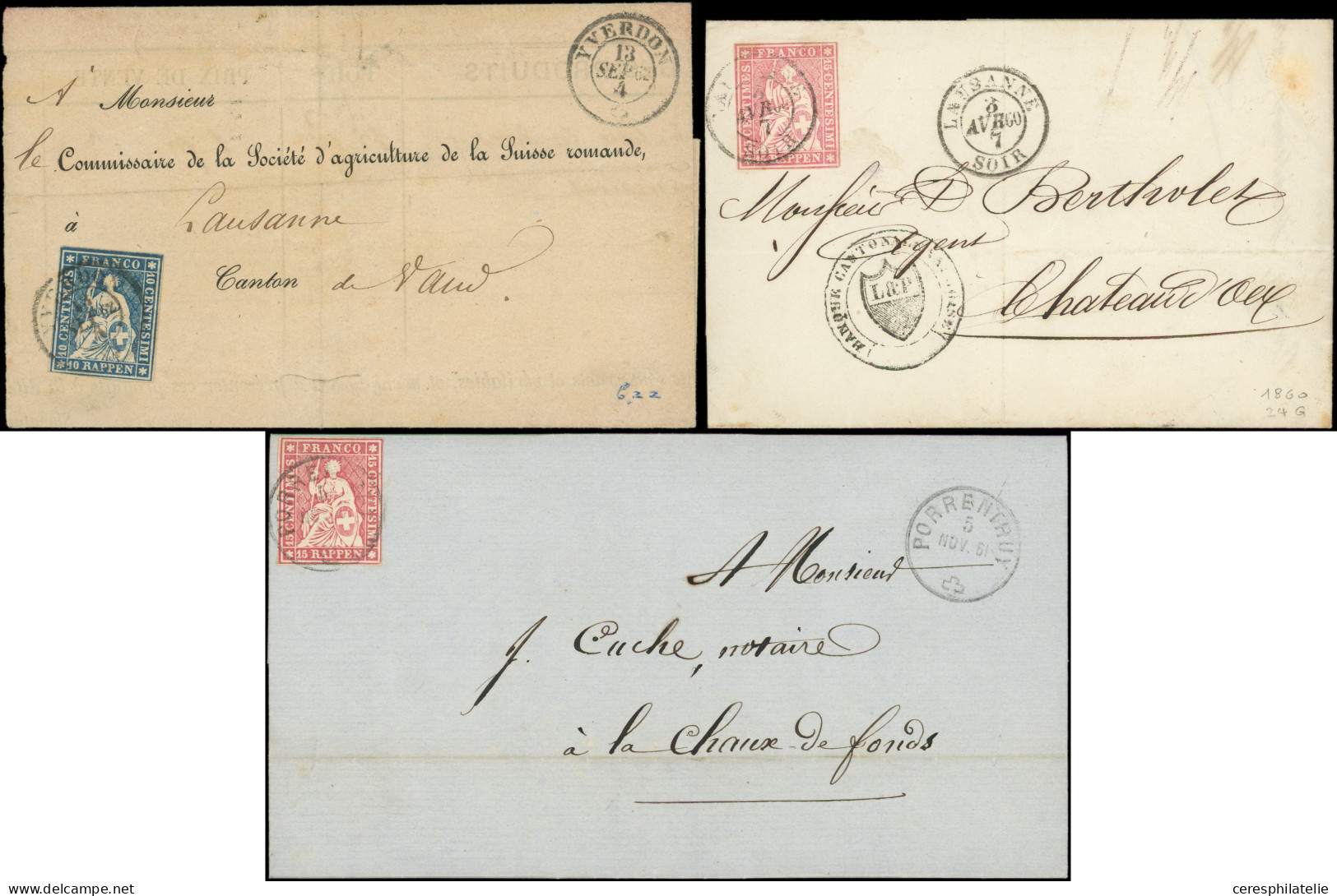 Let Suisse, Lot De 6 Lettres Classiques, Période 1851/60 Dont N°15 Seul, En Général TB - 1843-1852 Timbres Cantonaux Et  Fédéraux