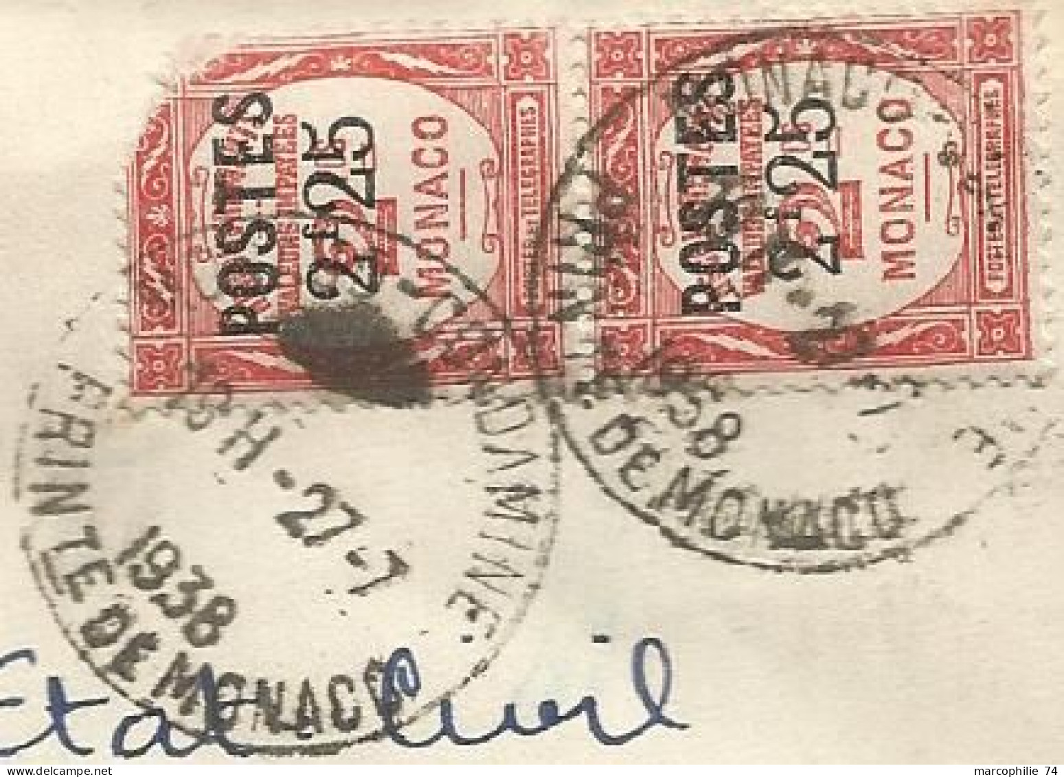 MONACO 75C+2FR25X2 1 DEFAUT LETTRE COVER EXPRES MONACO 1938 POUR SUISSE - Briefe U. Dokumente