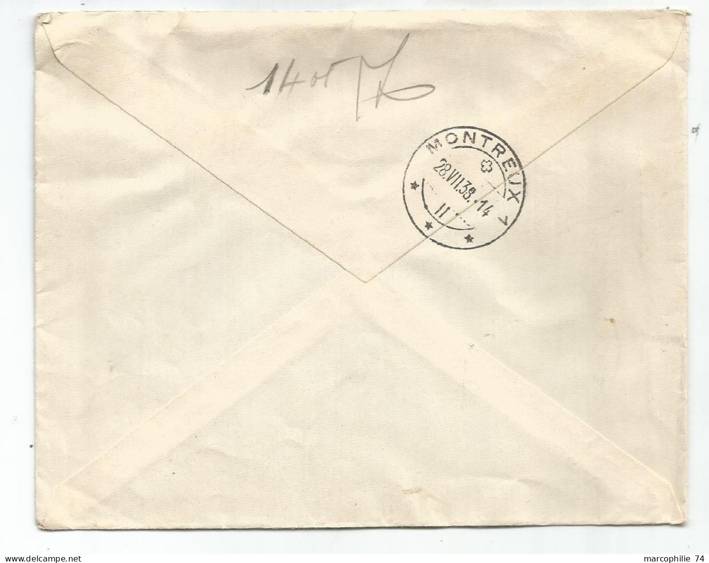 MONACO 75C+2FR25X2 1 DEFAUT LETTRE COVER EXPRES MONACO 1938 POUR SUISSE - Storia Postale