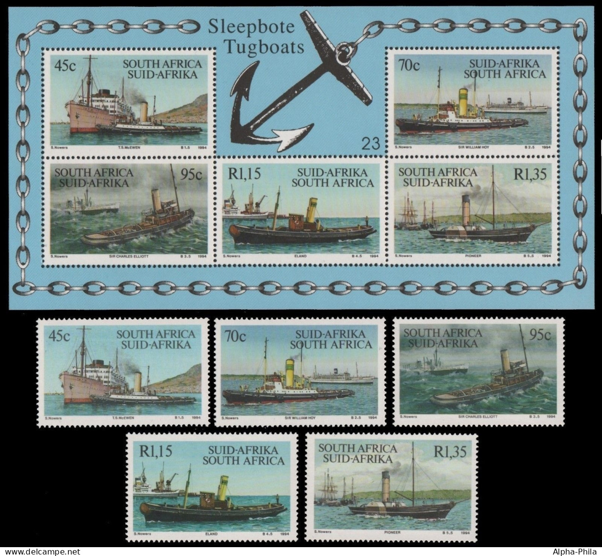 Südafrika 1994 - Mi-Nr. 930-934 & Block 34 ** - MNH - Schiffe / Ships - Ungebraucht