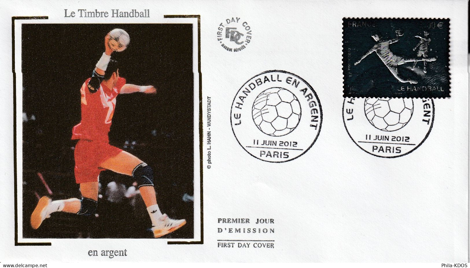 (Faciale = 5 €)  2012 " LE TIMBRE HANDBALL EN ARGENT " Sur Enveloppe 1er Jour. N° YT ADH 378 Parfait état. FDC à Saisir - Balonmano