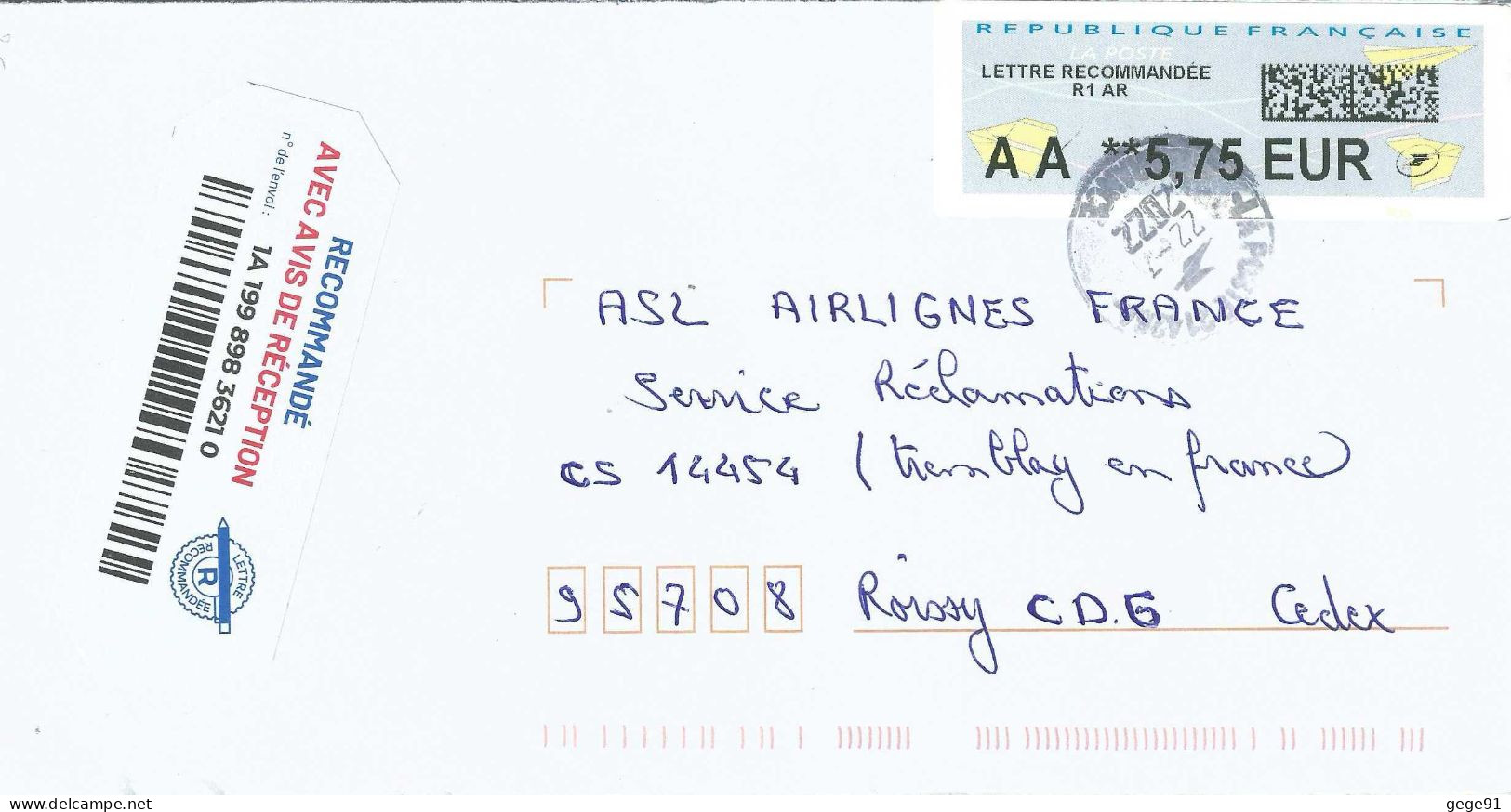 Vignette De Distributeur LISA - Lettre Recommandée - 2000 Type « Avions En Papier »